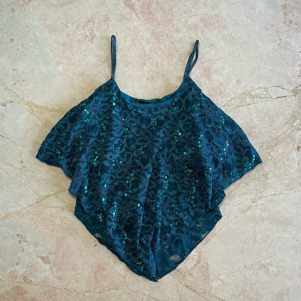 Body Central Y2K Lace Beaded Handkerchief Top